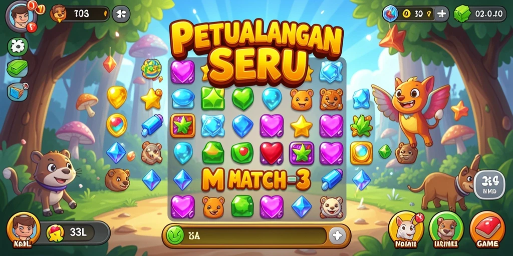 Screenshot utama 33L menampilkan serunya gameplay Match-3.