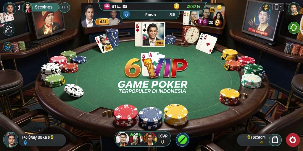 Screenshot permainan poker di 6SVIP dengan tampilan meja yang menarik.