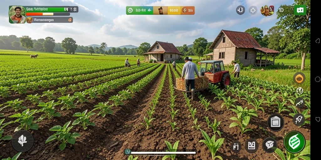 Screenshot permainan D06 menampilkan kebun yang rimbun dan berwarna-warni.