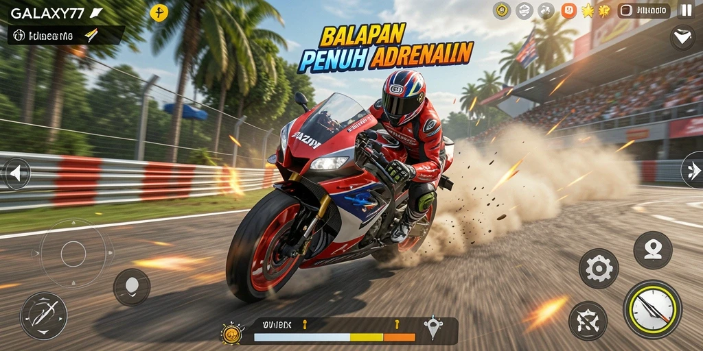 Tampilan layar gameplay seru balapan motor di GALAXY77.
