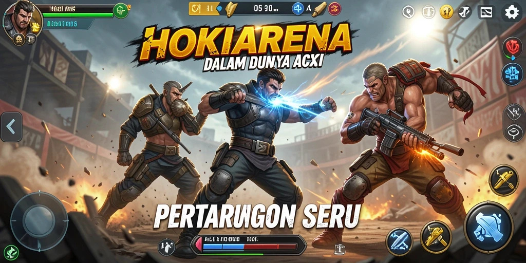 Screenshot HOKIARENA memperlihatkan aksi pertarungan yang mendebarkan.