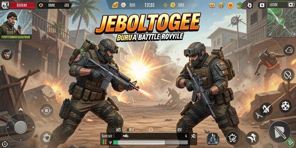 Tampilan gameplay JEBOLTOGEL yang seru dalam pertarungan Battle Royale.