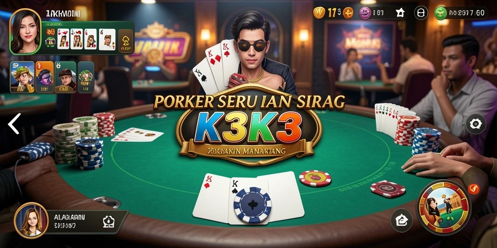 Screenshot gameplay K3K3 menampilkan suasana permainan Poker yang seru.
