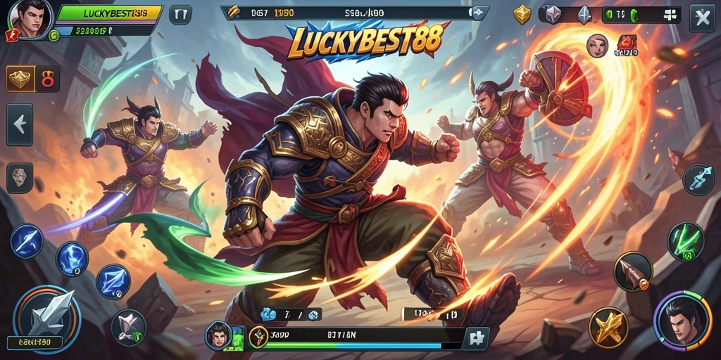 Tampilan gameplay <strong>LUCKYBEST88</strong> yang mendebarkan dengan pertarungan antar karakter.