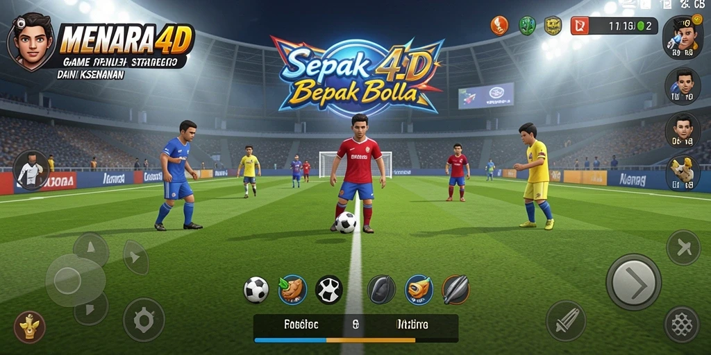 Tampilan gameplay MENARA4D yang mengesankan saat pertandingan sepak bola.