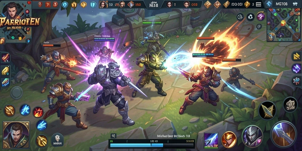 Tampilan gameplay MG108 yang penuh aksi dan strategi MOBA.