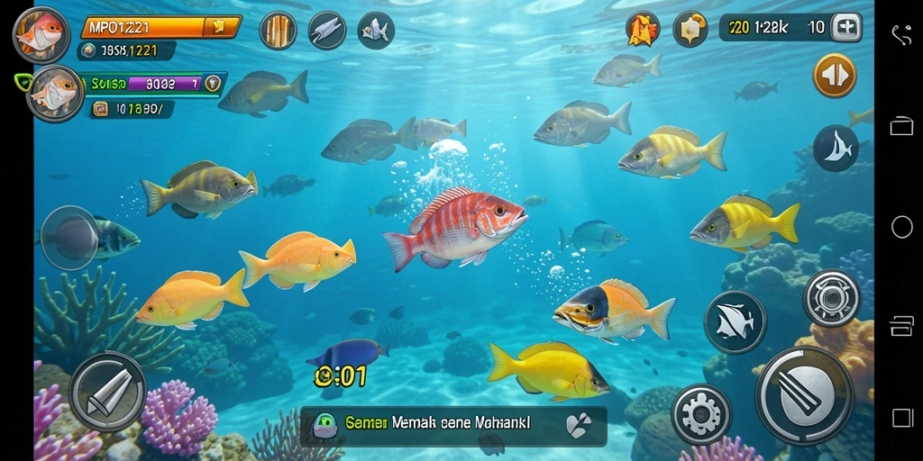 Tampilan gameplay seru di MPO1221 saat menembak ikan.