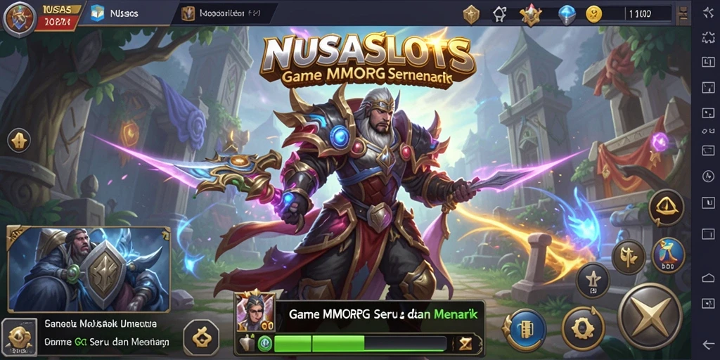 Screenshot gameplay NUSASLOTS yang menunjukkan pertempuran seru di dunia MMORPG.