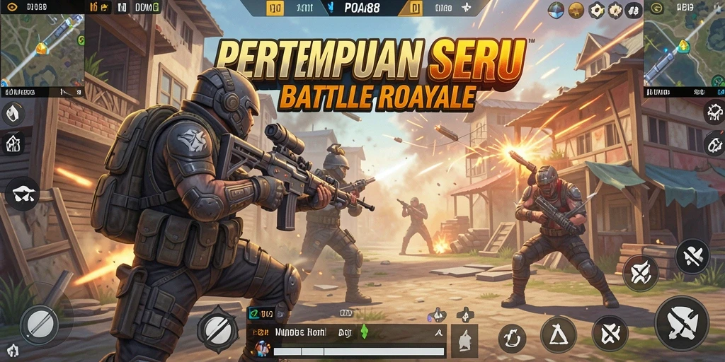 Screenshot menampilkan aksi seru dalam gameplay Battle Royale.