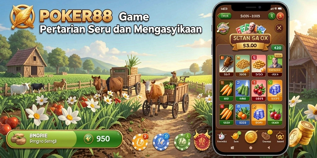 Gameplay seru POKER88 yang menampilkan aktivitas bertani.