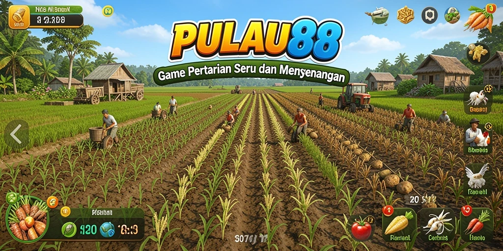 Menampilkan gameplay seru saat bercocok tanam di PULAU88.