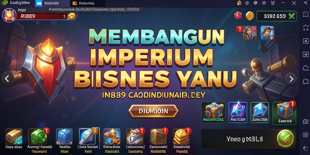 Tangkapan layar gameplay RI889 yang menunjukkan kegiatan manajemen bisnis.