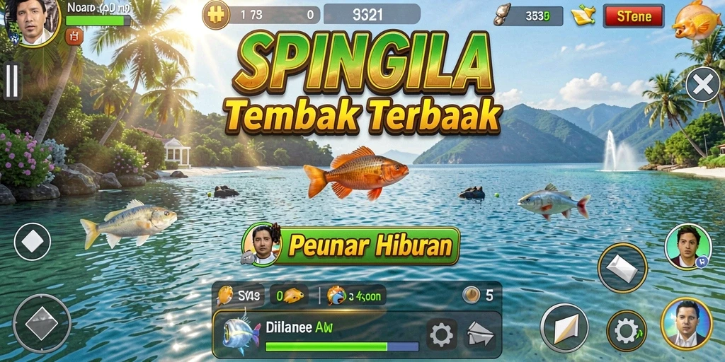 Tampilan gameplay seru SPINGILA saat menembak ikan.