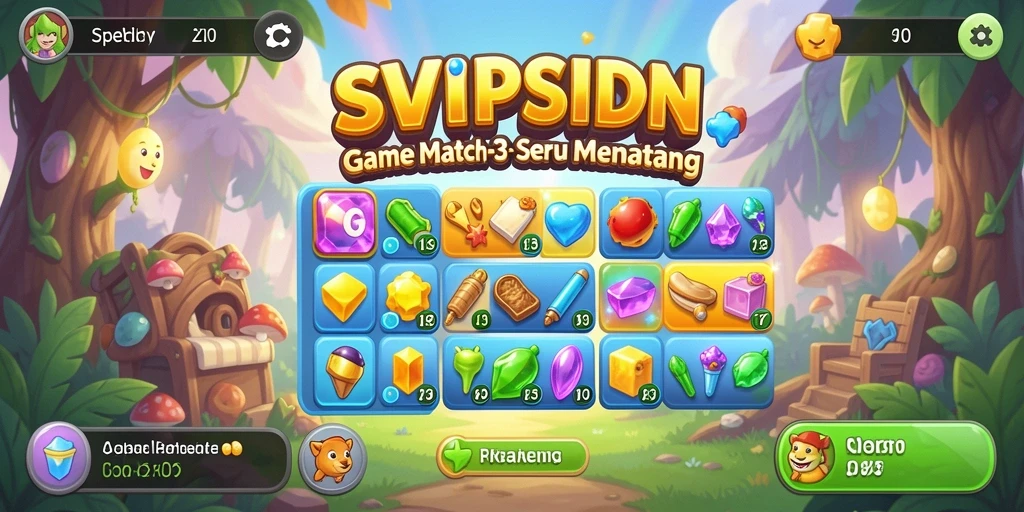 Tampilkan gameplay seru dari game Match-3 SVIPSIDN di layar.