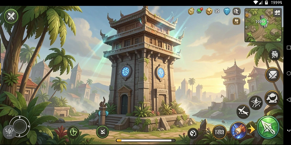 Screenshot T9999 menampilkan pertarungan seru dalam Tower Defense.
