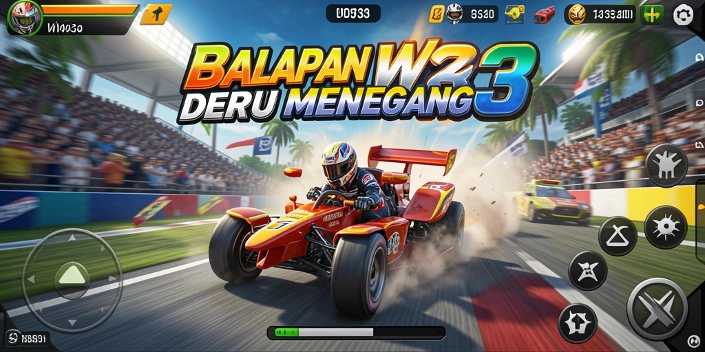 Tampilan gameplay WOW33 yang penuh aksi balapan menegangkan.